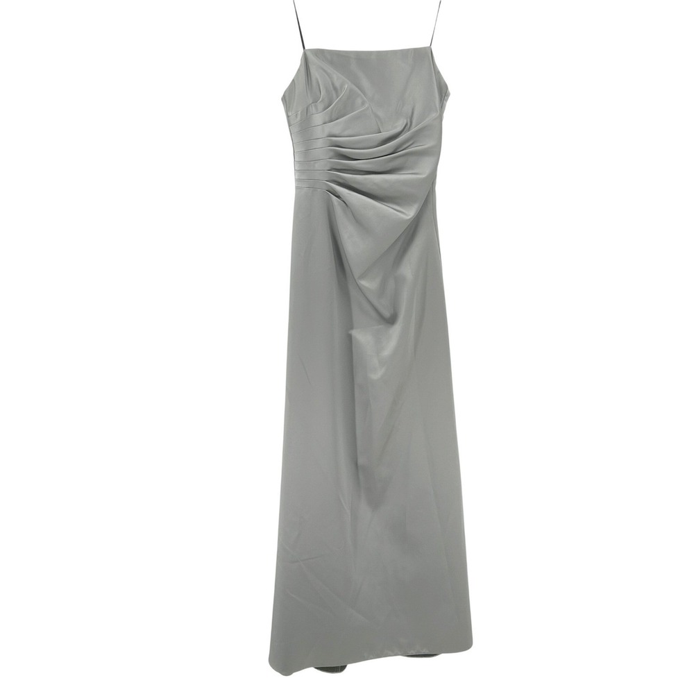 Vintage A.B.S. Evening by Allen Schwartz Dress 6 Silver Satin Ruched Gown Formal